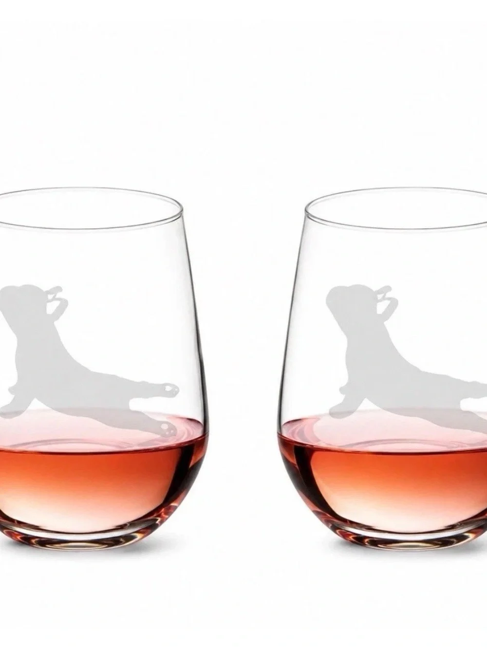 French Bulldog Stemless Wine Glasses Set of 2 Etched 17 oz Dog Lover Gift